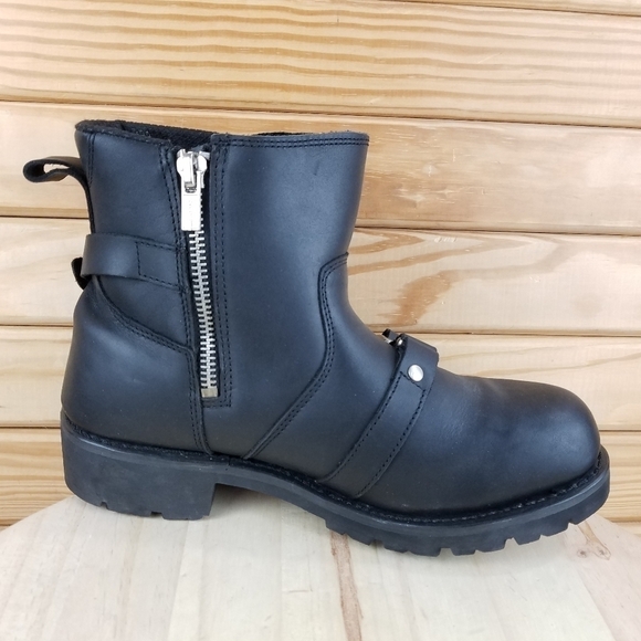 XELEMENT Black Leather Biker Boots Motorcycle Riding Two Buckle Side Zip LU1474 - Picture 10 of 14